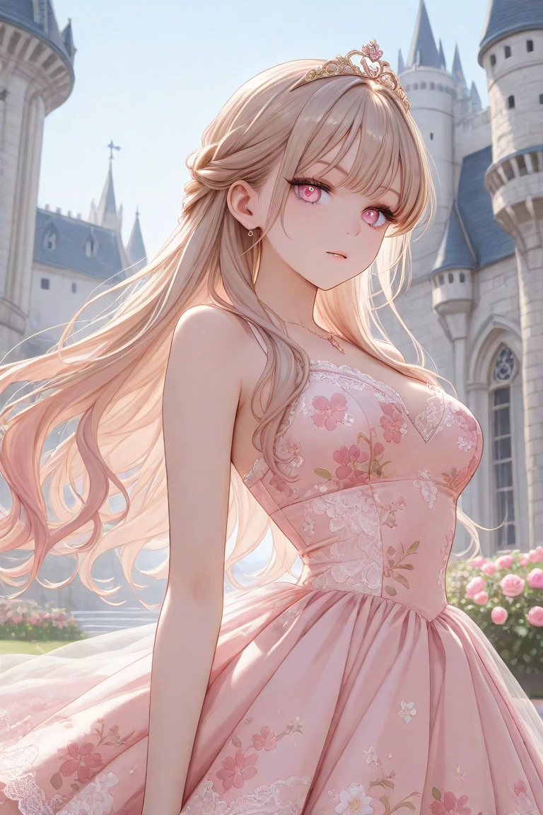(masterpiece,Highest quality,Ultra-high resolution),German Woman, (((Very beautiful 25 year old girl))), pretty girl、Look at the photographer、 ((Beautiful hairstyle)), Very cute face, Glossy Lips, Double eyelids on both eyes,Natural smile、 Natural Makeup, Long eyelashes, Shiny and smooth hair、Center image, Perfect limbs, Perfect Anatomy,(((Princess Dress)))、,(city gate),,look