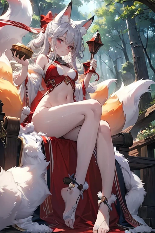 Royal Sister(1girll),Nine-tailed foxman,Erotic sexy,Has nine tails,Hot figure,Slender body,huge tit,Erotic clothing,strappy heels,Long legs,full bodyesbian