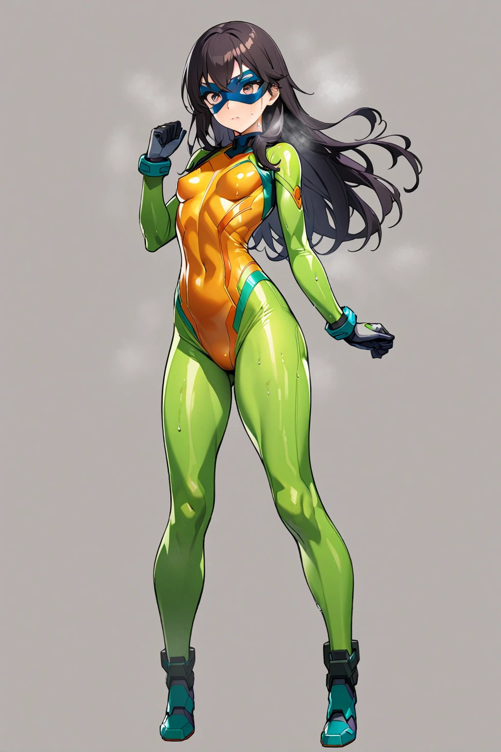 a close up of a woman in a green outfit holding, hot reptile humanoid woman, portrait knights of zodiac girl, knights of zodiac girl, monstergirl, anime monster girl, lizard woman hybrid, lamia, with scaly-looking armor, tight white pants, green pattern in pants, long pants, bare feet, lizard skin, lizard skin pattern, standing