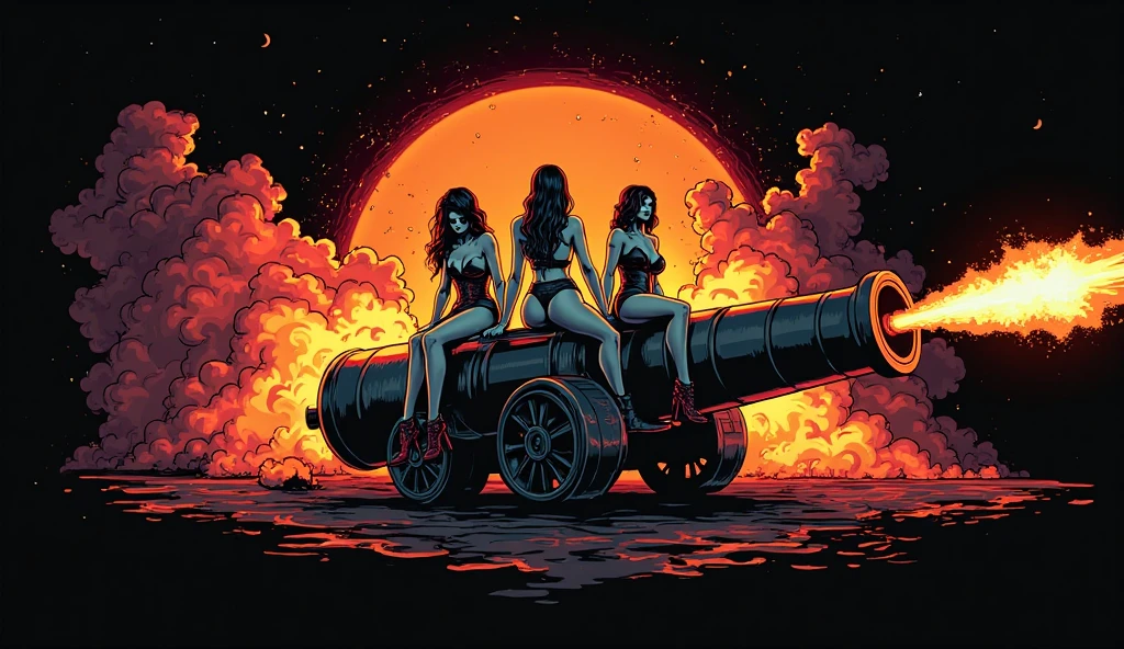 Dodge Hellcat red eye with naked women holding guns and drugs