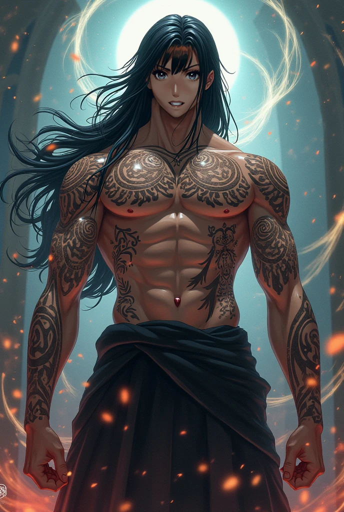 (by Yuko Higuchi, 1.4), Yuko Higuchi, (by Yoh:1.2), (Masterpiece, Best Quality, Official Fine Art, Beauty and Aesthetics :1.2), (Super Detail), Fine Detail, Best illustration, Hand-drawn high quality, (high contrast), (Clean Lines :1.3), (Line art), Line drawing, (complex lines), ligne claire, fractal art, strokes, Ukiyo-style, (full-length portrait, extreme close-up :1.1), (Muscular man, wearing only a see-through thong :1.1)(He is surrounded by dead trees :1.1), supermodel's perfect features, full body display (close-cropped hair, stubble), Corpose MONEY BOY, surround composition, flat chest, mysterious night, extremely provocative and sexy (adds detail), (detail background :1.2), (color), high resolution, extreme detail portrayal