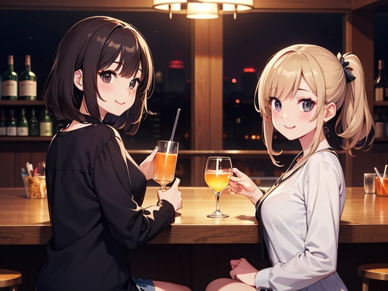 Photorealistic、Highest quality、Highest Resolution、Highest quality、8K、Beautiful woman、smile、Smile、looks fun、Izakaya、Many customers、Beer 、cheers、Beer でcheers、