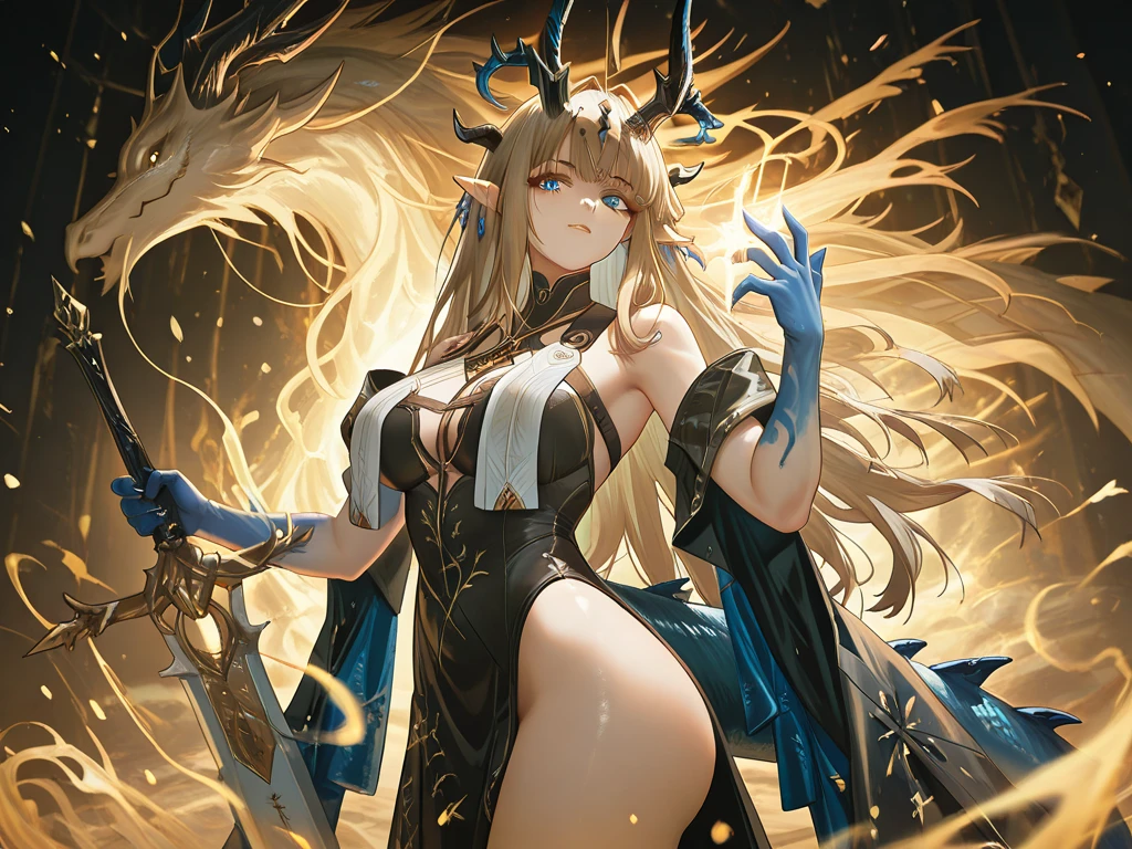 High leg leotard、Blonde braided hair、blue eyes、being attacked by tentacles、Hold the sword、big breast