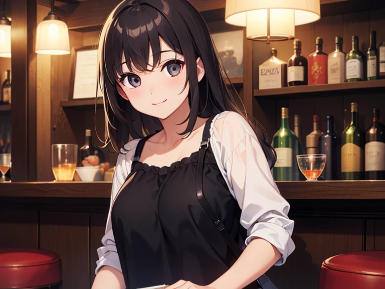 Photorealistic、Highest quality、Highest Resolution、Highest quality、8K、Beautiful woman、smile、Smile、looks fun、Stylish bar、Many customers、wine、cheers、