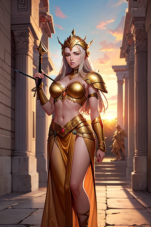full body picture Unreal Engine 5 8K UHD of beautiful female, fantasy world, Greek female goddess, warrior goddess, beautiful make up, best quality, masterpiece