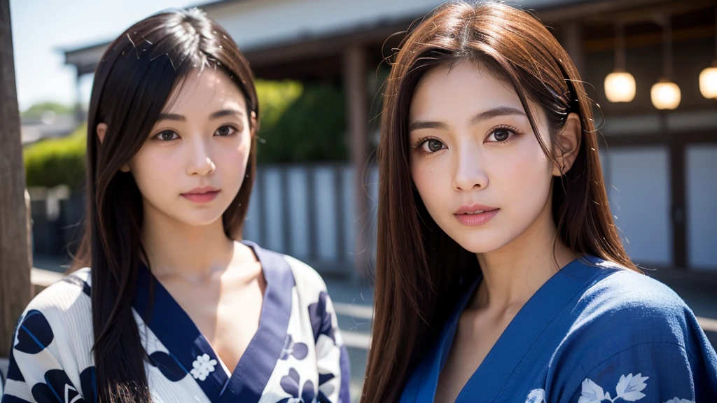 Yukata, Japan summer, beautiful girl, yukata collar and hem dripping, drenched by rain, water droplets on skin, face up, alone