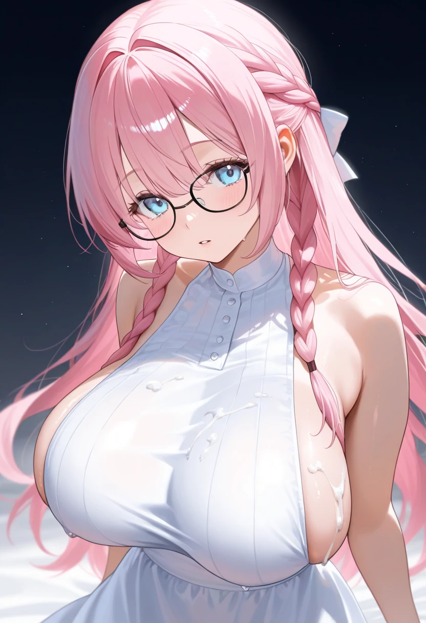 (Wet and clean skin、Wet and beautiful hair、Pink bathrobe、4k、high resolution、crying、embarrassing、Married woman、round chest、big big tits、round butt、sex appeal、masturbation、sex)、long hair glasses、Pink eyes、pink atmosphere、