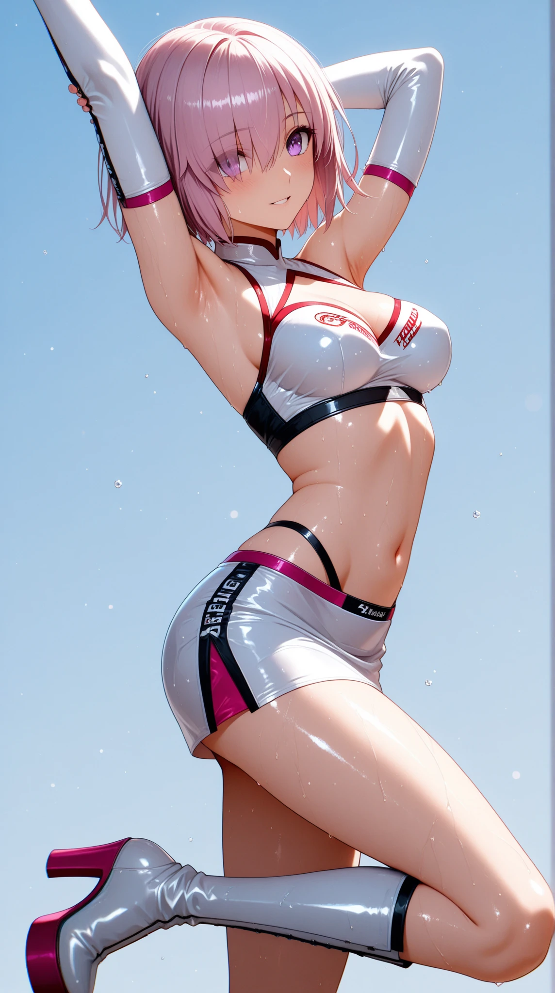sporty girl,(((1girl))),((girl with bubblegum pink hair and freckles,extremely cute and gorgeous)),

(large breasts:1.4),saggy breasts,(((bubblegum pink hair:1.35,straight hair,long hair:1.4,colored inner hair,ear breathing))),((heterochromia:1.5,eye1 pink,eye2 azul,perfect eyes,upturned eyes:1.3,beautiful detailed eyes,finely detailed beautiful eyes:1,big highlight on eyes:1.2,slanted eyes)),((fat)),(((freckles on the face,freckles,freckled girl))),(((lustrous skin:1.5,bright skin: 1.5,skin tanned,shiny skin,very shiny skin,shiny body,plastic glitter skin,exaggerated shiny skin,illuminated skin, wet legs))),(spider lower abdomen,narrow waist,wide hip,athletic body,inflated legs,delicate detailed fingers,detailed body,human hands,(detailed face)),

cute,slutty,seductive,erotic,(((nsfw))),

((one-piece_swimsuit white , pink accents, wearing a one-piece_swimsuit outfit:1.3, white swimsuit:1.3)),((wet clothes,detailed outfit,detailed clothes)),

(dynamic pose:1.0),embarrassed,(centered,scale to fit dimensions,Rule of thirds),

cyberpunk city by the ocean at night, with bright neon signs and dark stormy clouds and puddles,

High resolution, sharp focus, (ultra detailed, extremely detailed), (photorealistic artwork:1.37), 8k wallpaper,((synthwave background theme)),(((vibrant colors,))),(intricate),masterpiece,(best quality),synthwave neon colors,