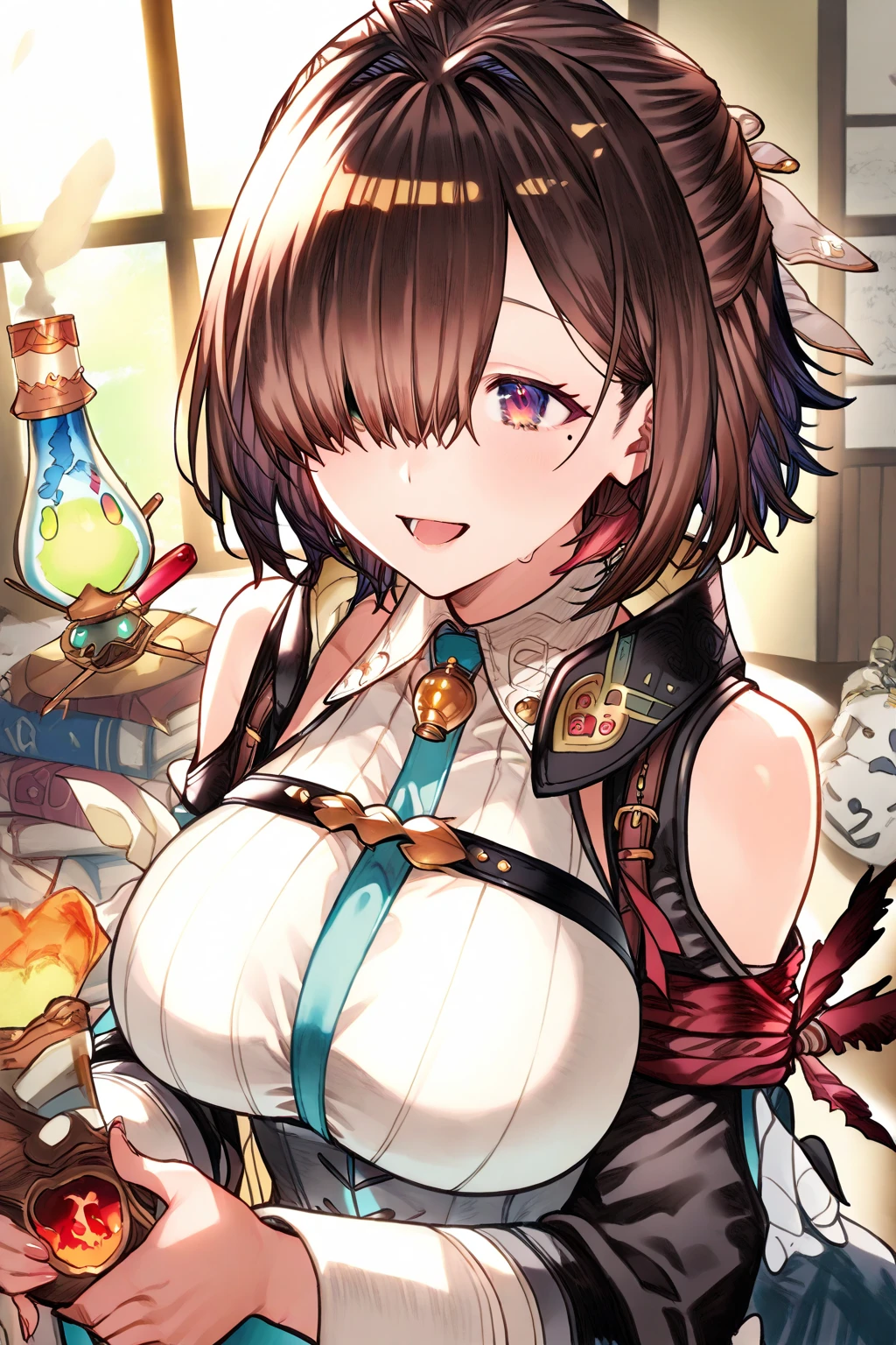 (masutepiece、Best Quality)、Beautiful eyes、Well-formed face、very large udder、Too big、Big and beautiful light pink nipples、Beautiful light pink areola、Exposed chest、unwear、barechested、beauty legs、natta、a room、blushed face、Moist eyes、Seduce a man、sexy pose、Bewitching mouth、Swaying udder、SEXY、bewitching、Sensational、