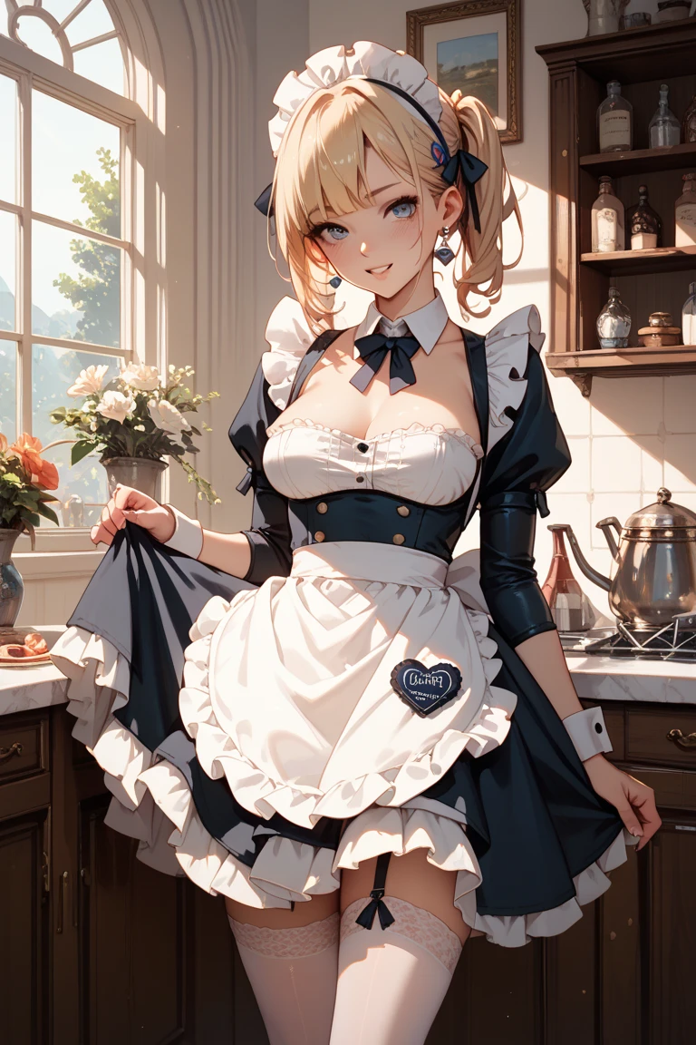 (masterpiece, best quality), 1girl, Oatmeal Dutch Braid Ponytail with Pearl Accents, Size E breasts, <lora:microskirt_goofy:0.8> Microskirt