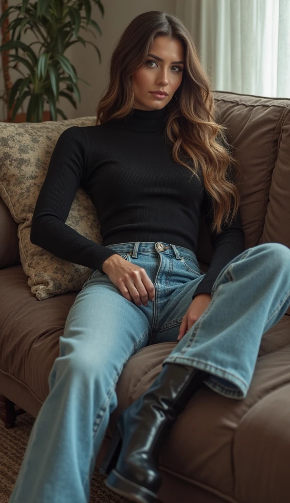 masterpiece, best_quality, 1girl, solo, sleeping, lying on the couch, white sweatshirt, long jeans, socks, blonde, perfect face, 4k, HDR, Full HD, HDR, proper lighting, late afternoon,
