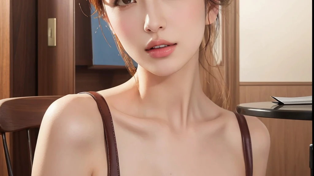 ((((masterpiece, best quality, high resolution)))), Extremely detailed 8K, Beautiful girl with voluptuous body, (crawling on the ground), (cleaning the floor), (seductive crawling on the floor), open legs, (Realistic red hair), (wavy single hair bun), (embarrassed), (beautiful face), (smile), blush, masterpiece, best quality, CG, HDR, illustration, wallpaper, absurdres, high-definition, extremely detailed, (maid dress:1.2), (thong panty), ((high heels)), (Ultra HD, Ultra-detailed, Highly detailed, Highly realistic, Ultra-realistic, photograph realistic)