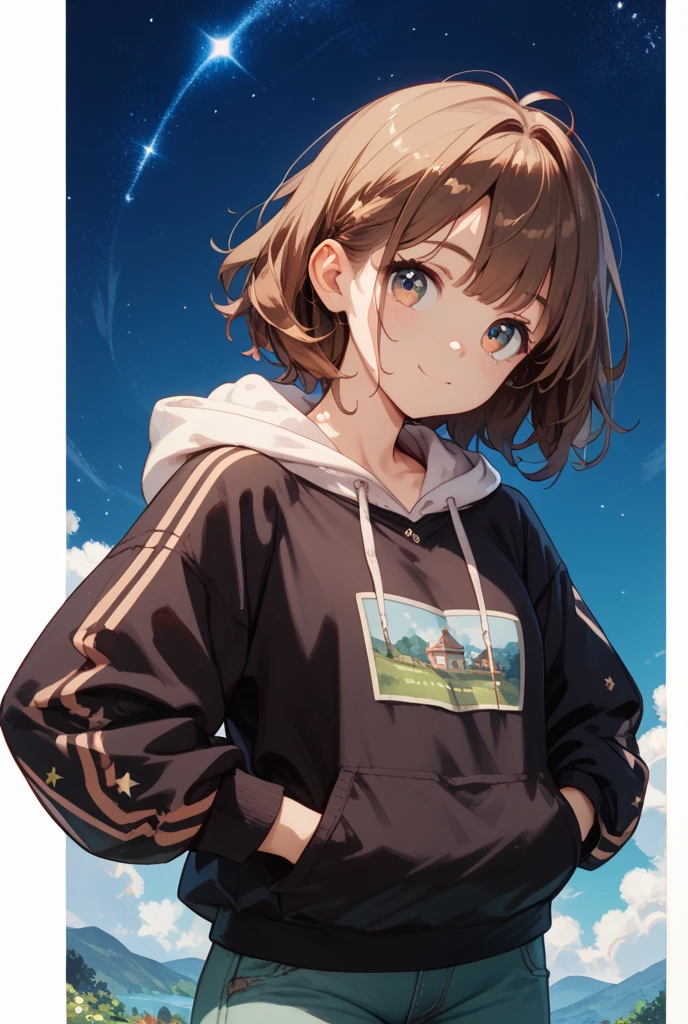 yuihirasawa, Yui Hirasawa, short hair, Brown Hair, hair ornaments, (Brown eyes:1.5),blush,smile,White oversized one-shoulder sweater,Black pleated skirt,White Pantyhose,short boots,Hair Clip,((Panties in full view))、smile、Overlooking the city from the top of the hill、Beautiful sunset、the wind is strong、Cowboy Shot,
break otdoors, 丘
break looking at viewer, whole body、
break (masterpiece:1.2), Highest quality, High resolution, unity 8k wallpaper, (shape:0.8), (Beautiful and beautiful eyes:1.6), Highly detailed face, Perfect lighting, Extremely detailed CG, (Perfect hands, Perfect Anatomy),