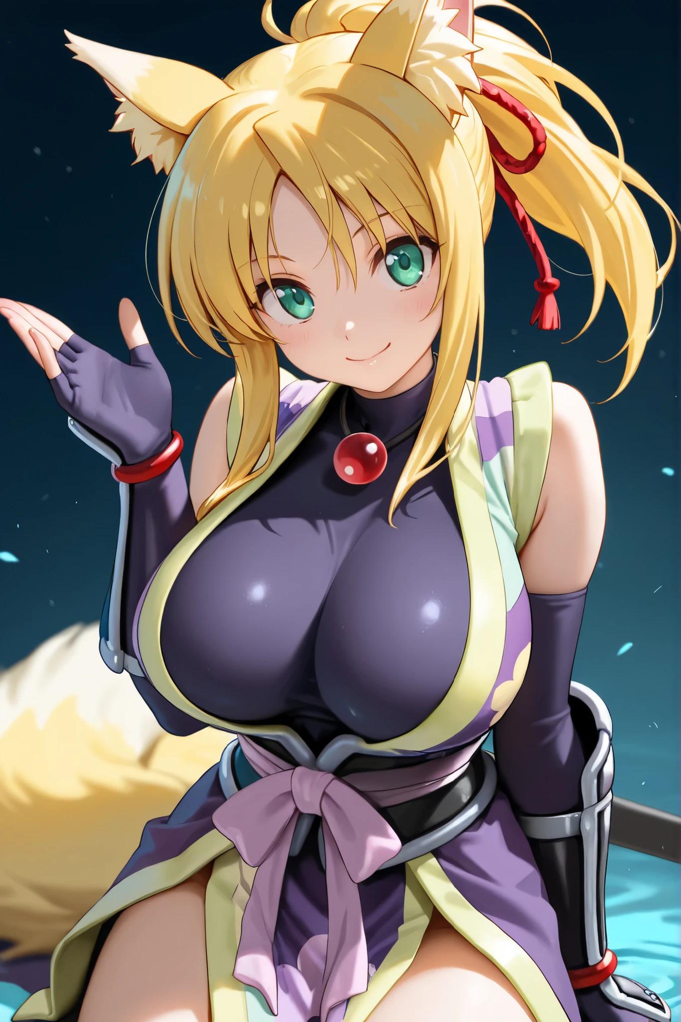 Best Quality, yamanaka ino, (1girl, 独奏, mature female, Adult woman), seethru, hair light, Uncovered kimono, red kimono, long red kimono, long kimono, sash, Cyan eyes, Sateen, Forest background, Warm background, big breastes, wide thighs, kitty, (, :1.1, hair ornament, Thong with neckline), teats, wet skin, Sperm on the chest, sperm
