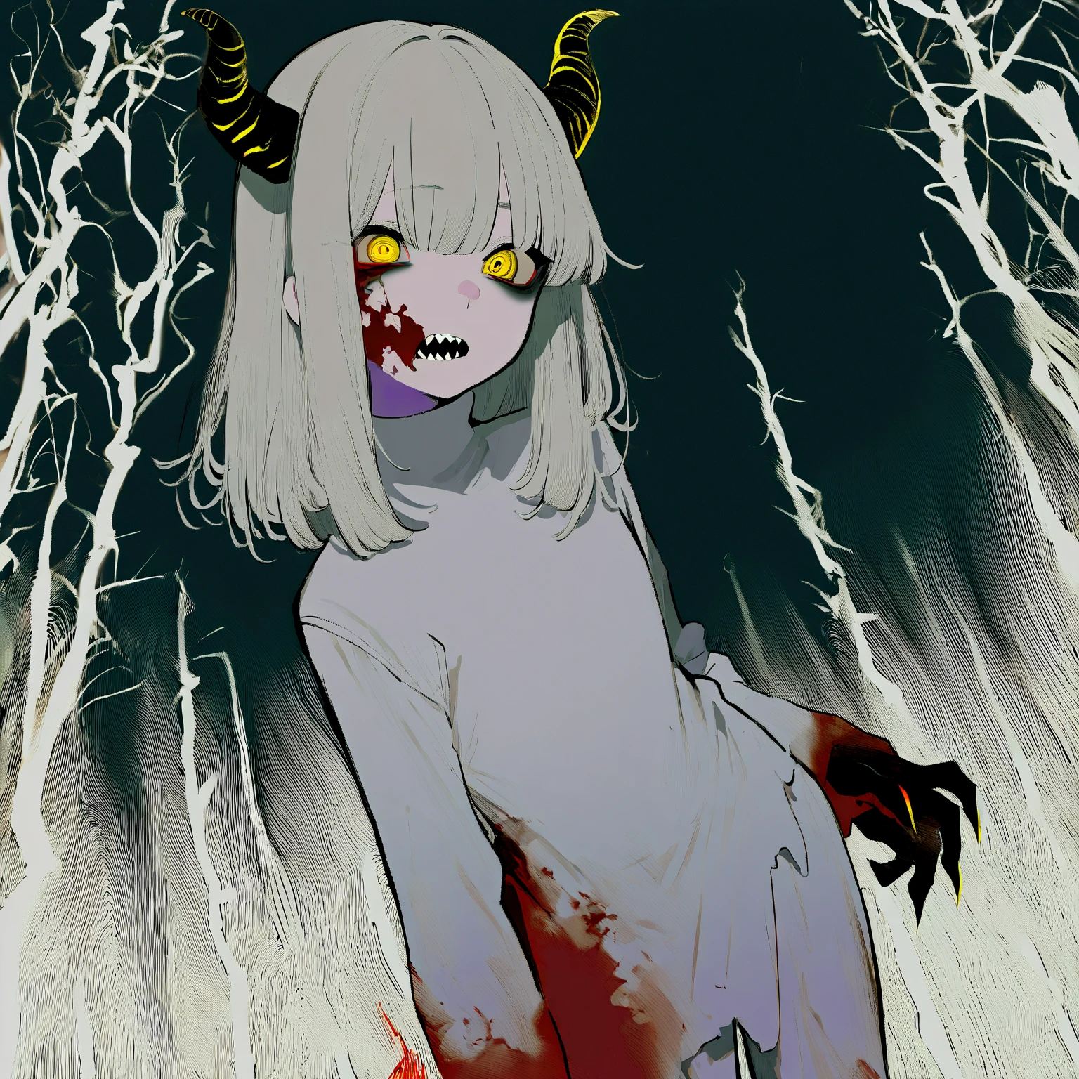 ((Grotesque expression, Best masterpiece, Perfect quality, Ultra detailed)), A skinny nude girl with flat-bust is parasitic. Parasites are parasitic her. Chrysalises are writhing inside her body, Scratched body, Teared skin, Bloody wounds, Decayed limbs, Parasites, Parasitic, Infection, Infest, Surrender, Larva, Maggot, Fleshy, Grotesque