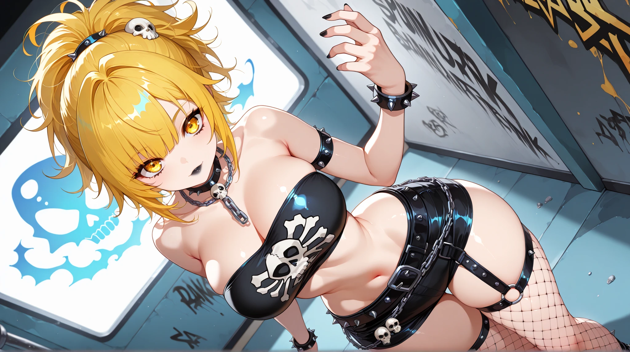 milf, yellow bikini, ultra detailed, anime style chainsaw man, chained, playa