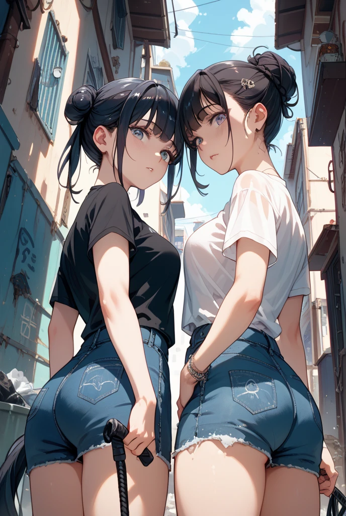 ((Accentuate your butt))、smile、Shibuya、squat、Black Hair、denim