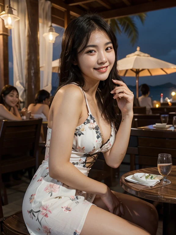close mouth smile, breasts