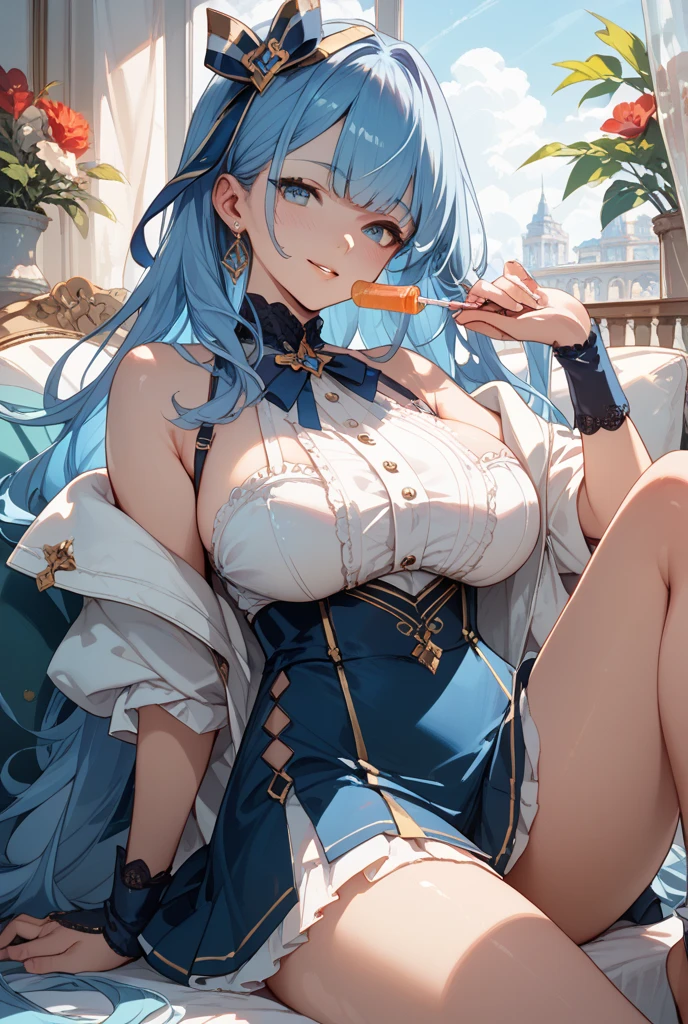 masterpiece, Absurd, (Intricate details), (colorful), Cinema Lighting, Highly detailed 8k CG uniform wallpaper, 1 girl, Very large breasts, Puppy posture, throw, Browsing Caution, Provocative, fidgety, Embarrassing、Embarrassing, Blushing, Torn clothes, Half naked