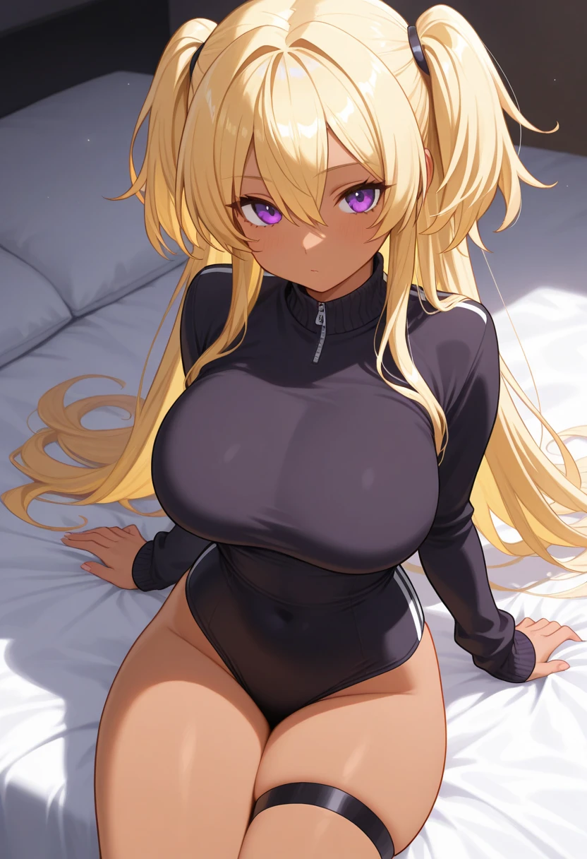 Girl on knees, toung out, crossed eyes, blond, big breast, big but