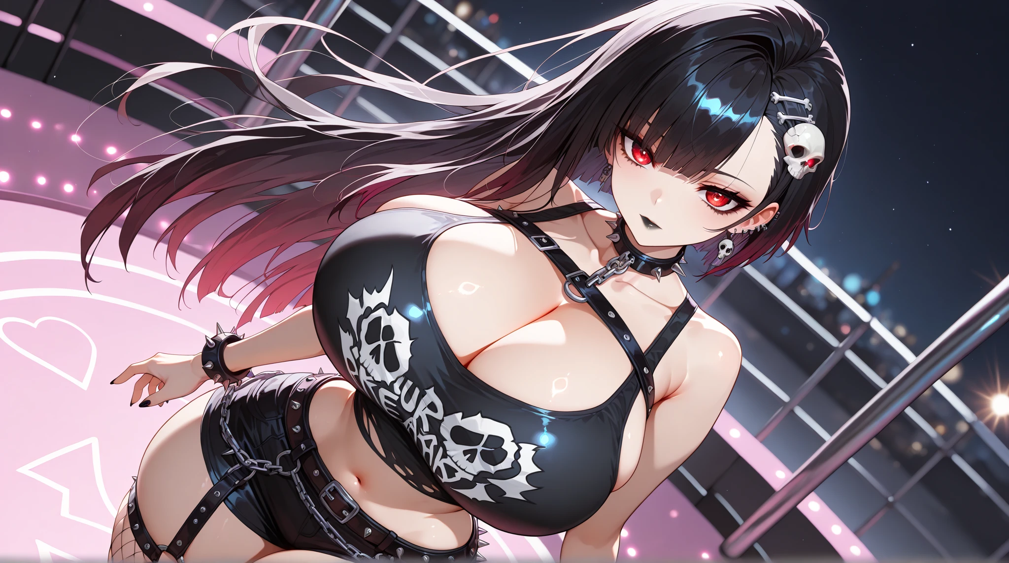 2 girls, black hair, open shirt, very long hair, breasts, in bed, best quality, blushing, rolling eyes, looking at the audience, teacher, big tits seduction, busty body