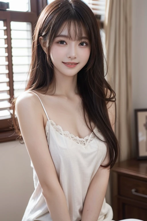 Beautiful young skin with a refreshing luster,,、hair touch、10 years old、Dark hair, dark eyes and long silky bangs、Sexy blonde hiding her face、Beautiful bright blonde straight long hair、Girl、Small Face Beauty、Round face、Gloss Face、Cheek gloss、((The whole body is visible))、Large Breasts、Grin、Facing forward、Camisole dress、Pregnant women、Japanese