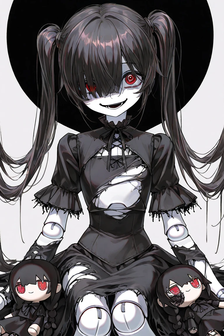 Best Quality, (Background Detail), Horde of Zombies Approaching, Curly Eyes, On All Fours, Full Length, Twintail, Drooling, Huge amount of drool from mouth, (Body covered in filth), Looking Down, (Underwear), High Contrast, Super Beautiful, Original Illustration Detail, Sensual, Delicate face, charm point, delinquent, sexy, looking at camera, real bust, stalker, crazy smile, white, bloody, black hair, beautiful line drawing