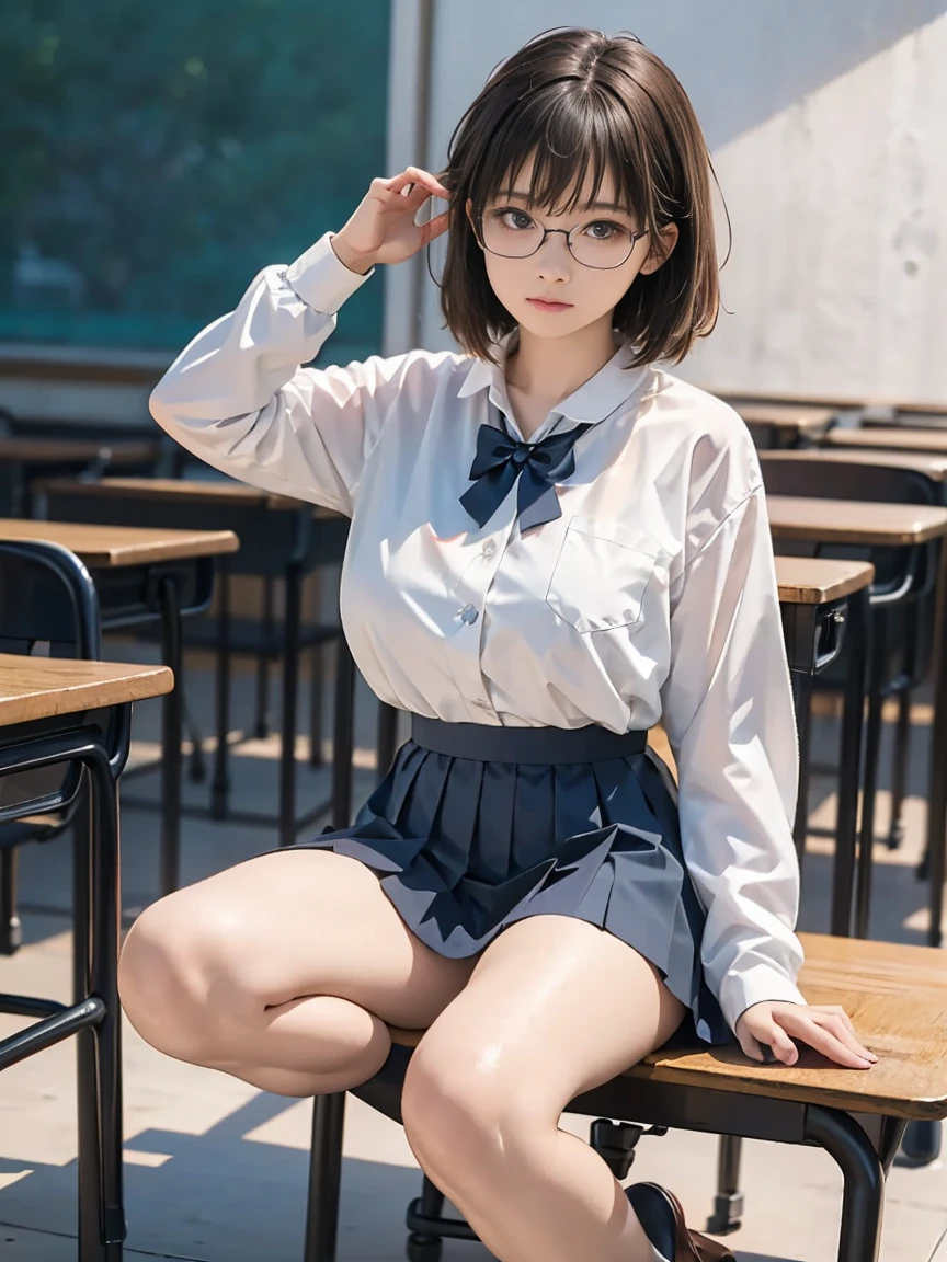 (((Navy high ,school tie, sheath skirt suit)))、high school girl、Japanese,18yo,See-through shirt with see-through bra、(masterpiece:1.4), (best quality:1.4) ,8K,cinematic lighting,((best quality)), (masterpiece) , (realistic shadow) ,(intricate details:1.4), detailed eyes、Spring outdoor、perfect anatomy body proportions ,hdd 、Small panties、Small panties、Pubic hair can be seen through the lace of the panties、(camel toe),(((Underwear is white, white lace material underwear..)))、(((See all panties)))、(((I must be wearing a skirt)))、(((Lift up the hem of the skirt)))、sit in triangle,Thighs slightly inwards、Natural light is too bright、rays of sunshine、Detailed lace panty pattern、(((When standing, She lifts up her skirt to show her underwear to the camera.)))、(((Beautiful arrangement and snow-white teeth)))、(((Lift the skirt bigger and bigger、Show your panties to the camera)))、Companies are the most popular、The most beautiful staff、Ultra-thin body、Slim model、beautiful postures,Black wavy short pixie hair、hairband、Her eyes sparkled.、shiny lip, BREAK Black-colored ultra-thin knee highsocks、((wind effect:1.5)), ((blue sky)), ((cherry blossom:1.4)), high res,8k raw photo,photorealistic,Glasses,