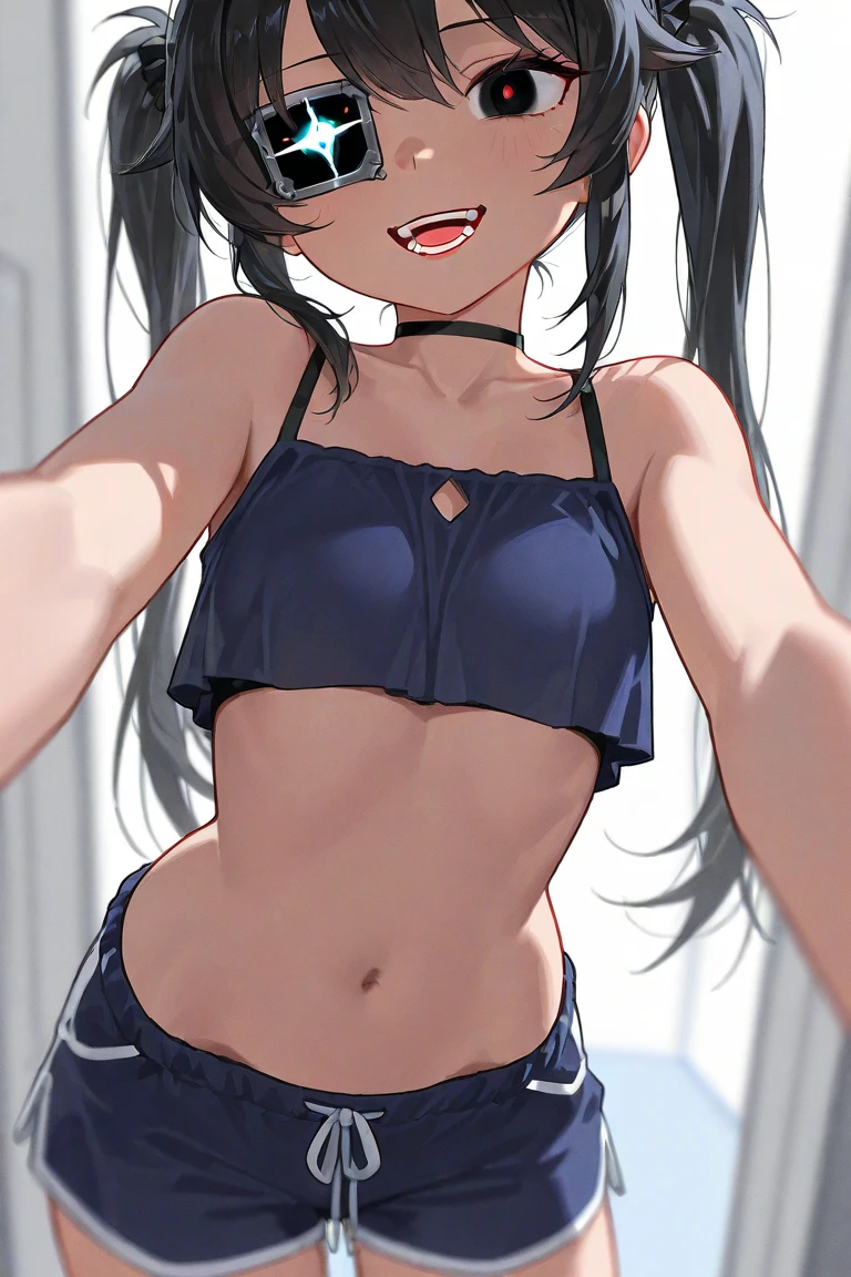 masterpiece, beautiful, 4k, detailed, intricate details, , shota, overalls, jean overalls, cuffed overall, long ponytail turquoise hair, ((??turquoise hair)), (((red eyes)), smile, slight smile, 1boy, young delicate prince, shirtless, overalls over skin, bare shoulders, bare sleeves, bare arms, facing forward, side cut, torso shown, leaning forward, flat chest,(nsfw:0.55), ((flat chested, flat stomach, baby face)), (intense colors)