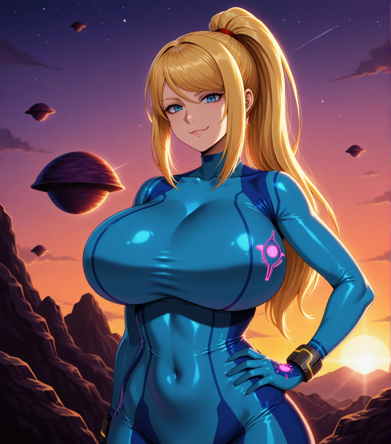 Create a mesmerizing 4K pixel art image for a YouTube banner featuring Samus Aran from Metroid. The scene is set on a planet within the solar system, with perfect pastel-colored lighting that enhances the ambiance. Samus should be depicted without her suit, showing her entire body in exquisite detail. Ensure that the pixel art captures the beauty and essence of Samus in this breathtaking planetary environment.