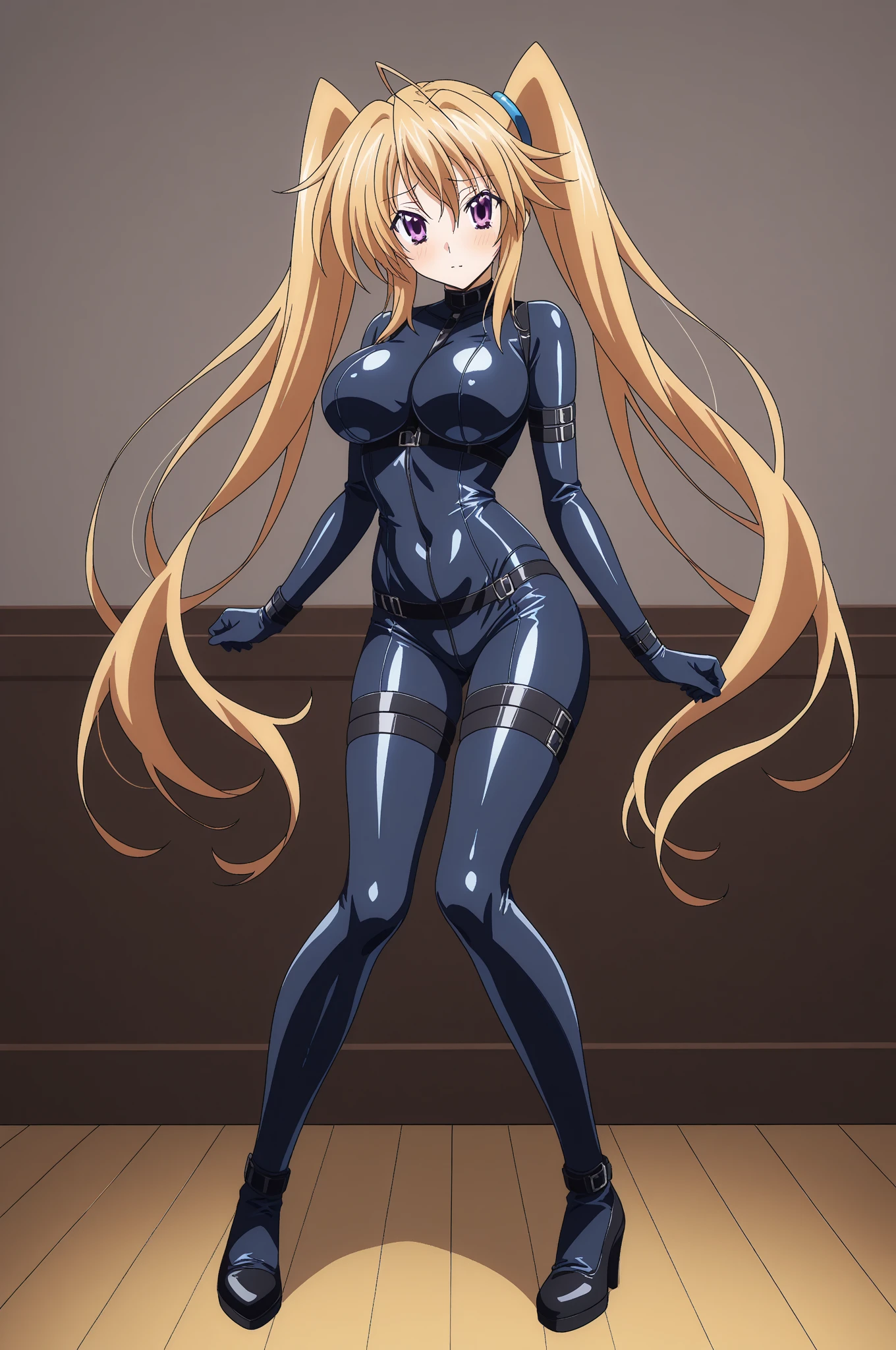 Very detailedな, Explicit, Beautiful body, Beautiful Nose, Beautiful character design, Perfect Eyes, Perfect Face, Ultra-high resolution, 4K, Beautiful legs, Perfect Legs, Nice hands, Perfect hands, masterpiece, Highest quality, Very detailed, shape, Confused, Street Fighter, Doll Suit, シャドルー人shape, Doll Suit, Expressionless, Hollow Eyes, Looking at the audience, Red gloves, emotionless, black latex, corruption, Mind control, Female Fighter, whole body, Hypnosisにかかった, Unfortunate trance, whole body suit, ribbed bodysuit, Place your arms at your sides, Follow, Perfect female body, extremely glossy latex, Hypnosis, Hypno Lola, Hollow Eyes, Mind control装置, stop temporarilys, Obedient_stop temporarily, slave, have, tie, Are standing, Are standing up straight, 注意してAre standing, have, yellow tie, belt, latex, ribbed bodysuit, Knee socks, garter belt, Preparing for battle, Extend your right arm from your shoulder、Stretch your hands in the air., military, Thigh-high boots, alone, Classroom of the Elite, ichinose honami, Pink blonde hair, blue eyes, Long Hair, Big Breasts, Wicked Smile, With an Wicked Smile
