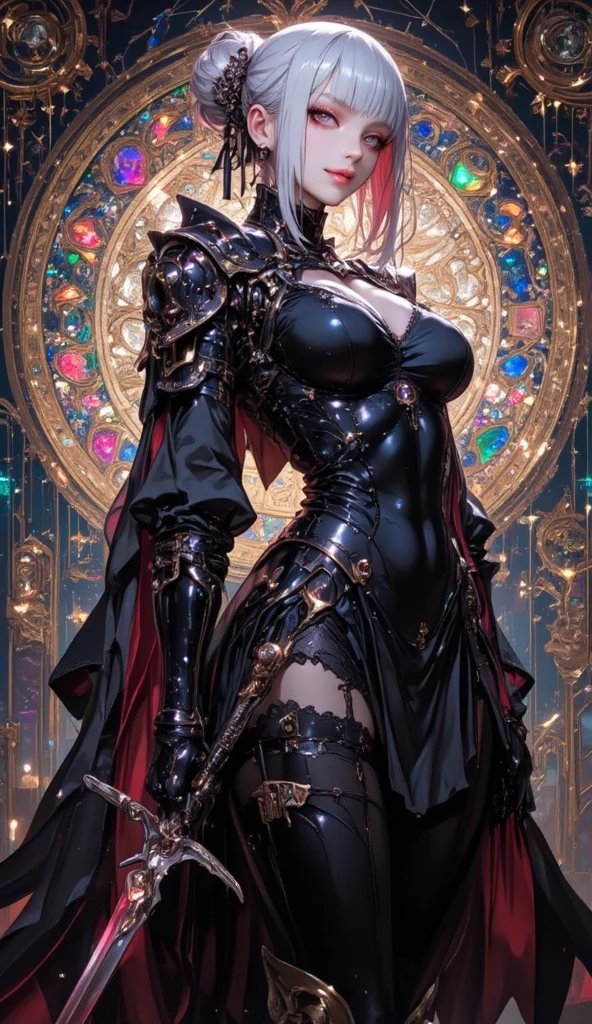 lewd nun，Iron Mask Armor，Metal heels，Extra-short legs，Long face，Long face，Long face shape