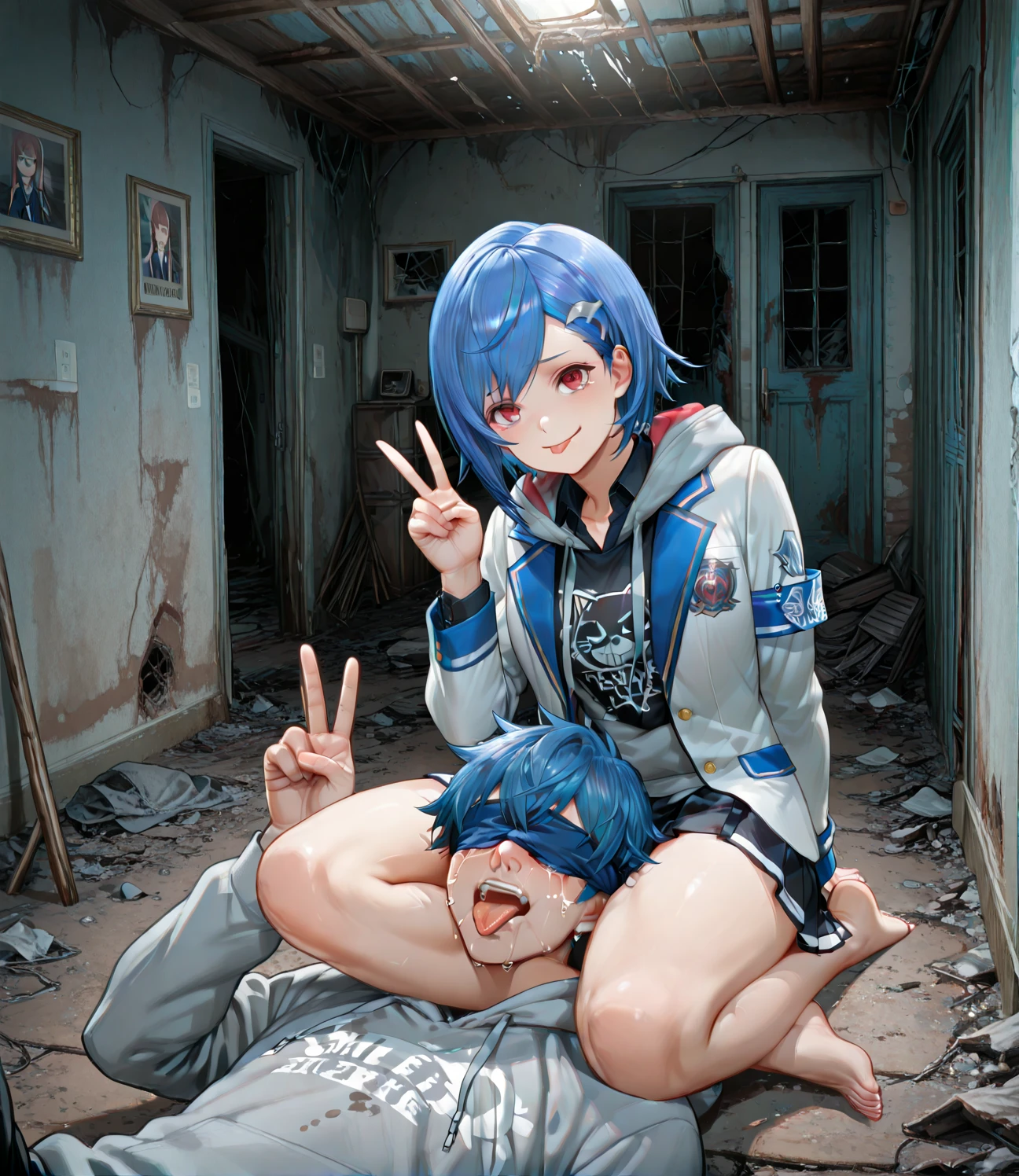 Highly detailed, High Quality, Masterpiece, beautiful, HidingFromTerminator, sitting, under table, crying, <lora:GirlHidingFromTerminator:0.9>, 1girl, skeleton, Raiden_Shogun_\(genshin impact\), Raiden_Shogun:1.2, blue hair, long hair, <lora:Char_GenshinImpact_RaidenShogun:0.8>