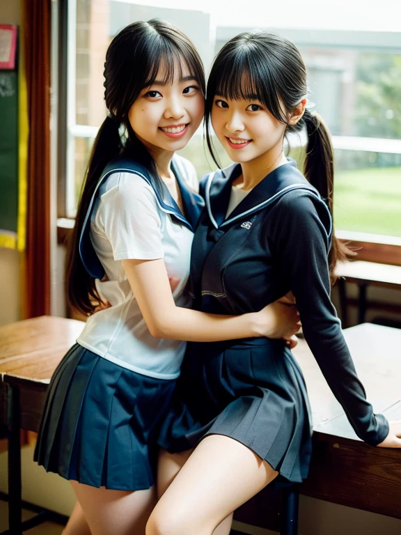 Pure Japanese school girl, natural body, beautiful legs, classic uniforms, panty, sitting, dazzling summer sunlight, sweet temptation, 