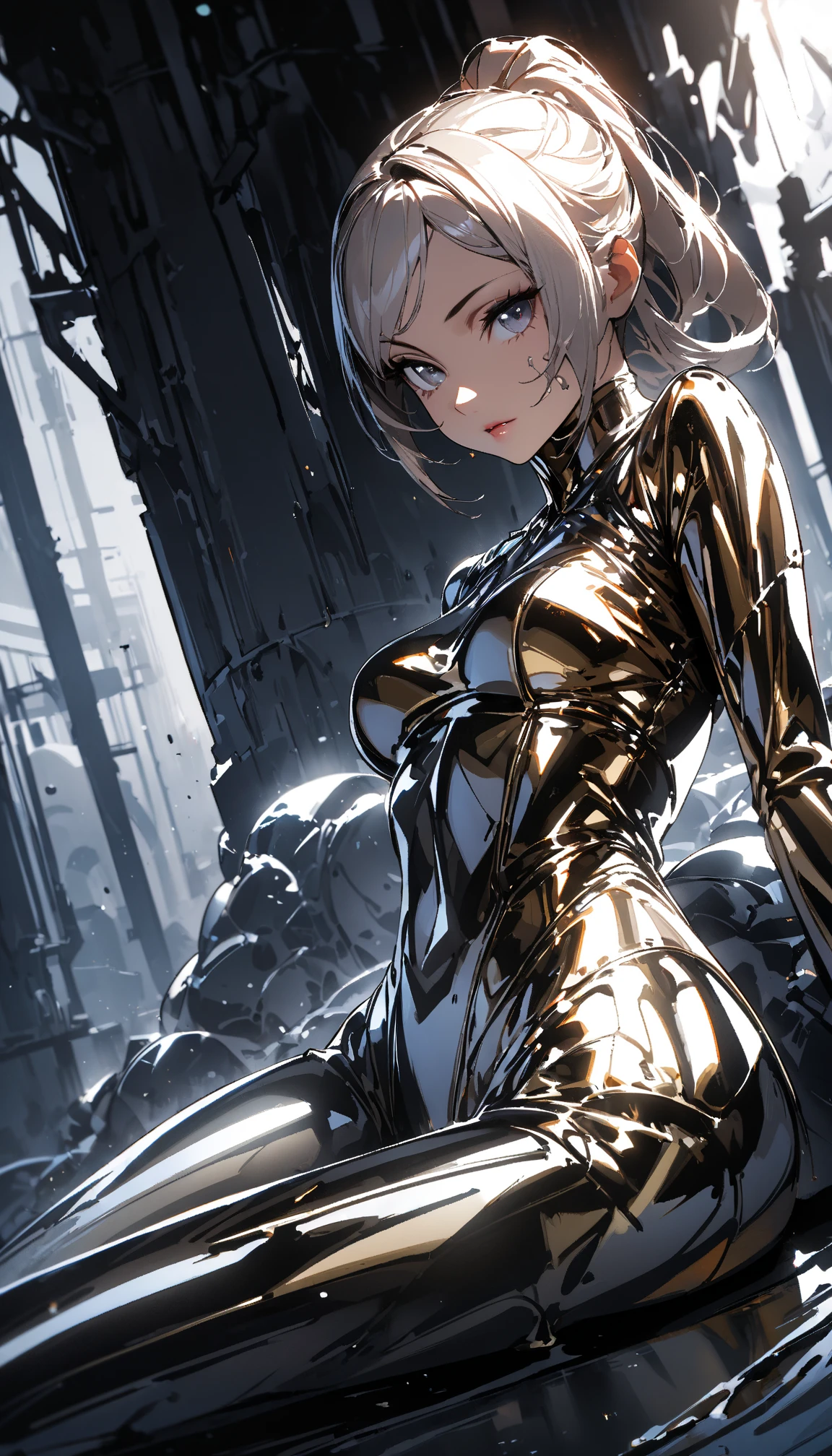 (High waist skirt, sexy dress), (solo), lycoris recoil, (1 cute girl), sexy, 25 years old, drooping eyes, (masterpiece:1.2), (best quality:1.2), (very aesthetic:1.2), (absurdres:1.2), (detailed background),newest,ai-generated, (((Pink hair, short hair, bob cut, black eyes))), (visible nipples:0.7), (camel toe:0.3),  Cute face, medium_breasts, ((Thin thighs)), slender,Bright park, dynamic poses, Metallic Outfit,