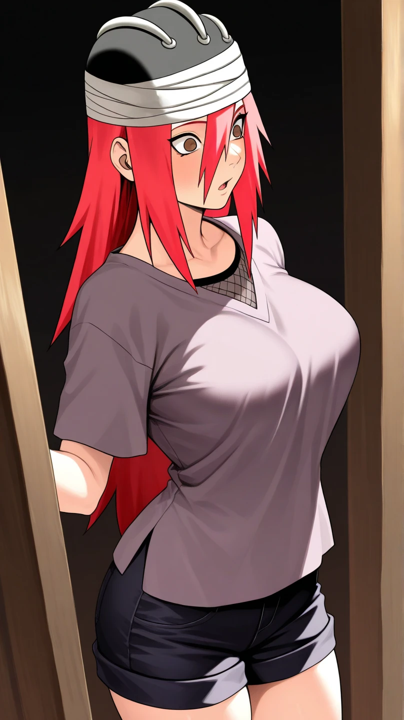 Yuno Gasai,1girl,solo,(large breasts:1.5),blood on clothes,holding knife,holding,blood,kitchen knife,knife,kitchen,looking at viewer,dress,red eyes,sink,blood on knife,indoors,white dress,short sleeves,blood on weapon,bangs,blood splatter,closed mouth,holding weapon,blood on face,glowing eyes,weapon,cleaver,standing,tile wall,stove,dark,cabinet,cutting board,glowing,blood on hands,blood stain,cowboy shot, eyes,