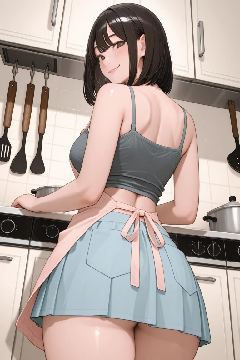 (small breasts:1.3), (perky chest:1.1), (pointed chest:1.0), (fashion magazine cover:1.3)，(from below:1.0),(from side:0.9),masterpiece, 1girl, Amazing Cleavage:1.1, thin waist, big ass, Raised sexy, small breast: 1.3, posed cleavage:1.2、solo, looking at viewer, open mouth, have a cute grass of cute beergrass,black hair, dark green eyes, dress, bare shoulders, jewelry, collarbone, sidelocks, hairband, earrings, indoors, off shoulder, :o, sweater, arms behind back, plant, short hair with long locks, gild hairband, off-shoulder dress, sweater dress, off-shoulder sweater, red sweater, dark gord hair, big side hair, very long side hair,is rendered in (masterpiece: 1.2, best quality), with (ultra high resolution) and an exquisite (depth of field). This masterpiece is not only visually stunning but also tells,A scene of cooking in the kitchen by classroom
