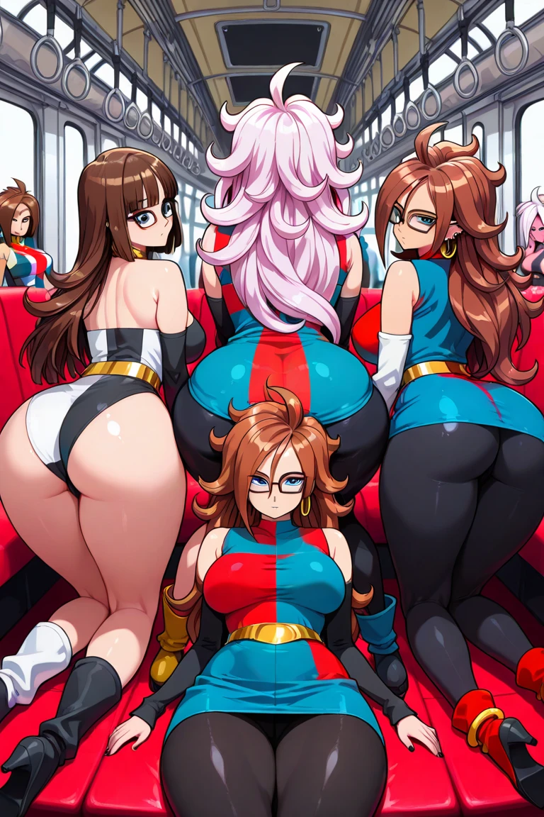 a woman getting her butt examined with a slap hand mark on her ass by three other females in the background