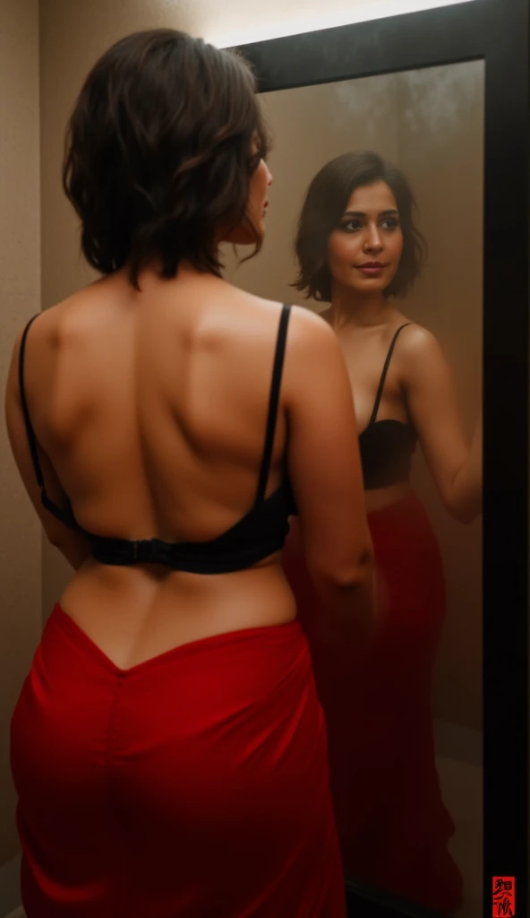 Splitscreen editorial photo of a group of Indian women, shot on Canon Eos 7D, ((wearing a kimono and bikini:1.4)), in a street,32k, cinematic composition, professional color grading, film grain, atmosphere, wondrous, visible navel, ((anatomically correct:1.4)), hyperrealistic, (looking at camera), skirt pulled down, busty, curvy, smiling, ((reflection on a mirror:1.4)), looking at a mirror, ((full body shot)), close shot