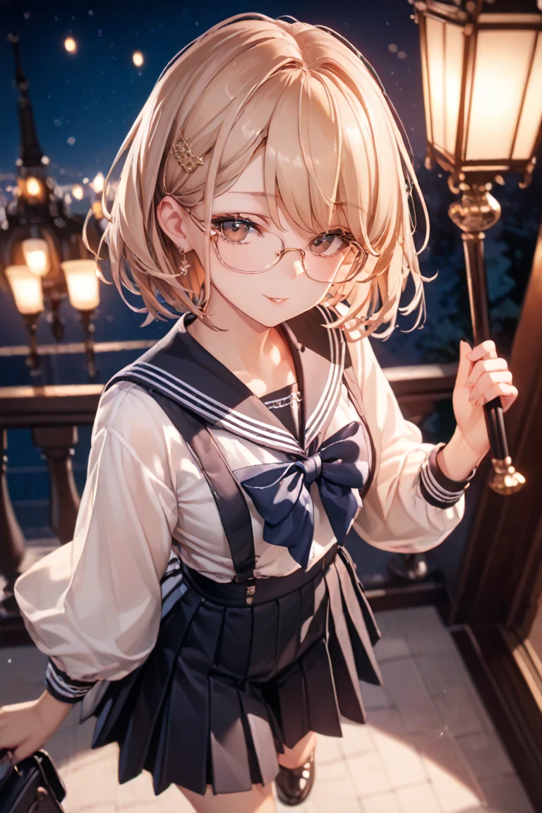 (((One girl))), ((beach)), noon, blond hair, Wavy Hair, bob cut, breasts, from front, (cowboy shot), standard body, (looking at viewer), ((dark blue serafuku out of skirt)), dark blue skirt, ((red ribbon)), ((sunglasses)), hand to sunglasses, teenager, head tilt:1.3, (((blue eye))), ((happy smile)), anime style, (best quality, 4k, 8k, highres, masterpiece:1.2, ultra-detailed, ultra-detailed eyes, HDR, UHD, studio lighting, ultra-fine painting, sharp focus, physically-based rendering, extreme detail description, professional, vivid colors, bokeh), ((Highest quality, Best image quality, Ultra-high resolution, Ultra-high resolution, solo, Strong eye highlights)), Depth of written boundary, Natural soft light, attractive, Beautiful Face, Cleanliness, Pure Face, nedium chest, Beautiful Face, Perfect Fingers, Perfect hands, Perfect body, Perfect Face, Shine a light into your eyes, Perfect Anatomy