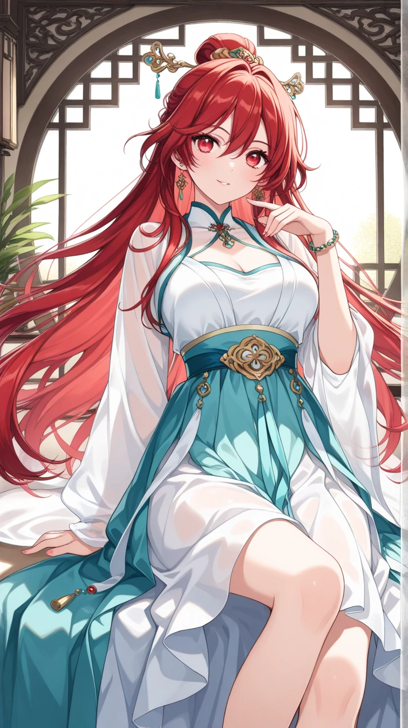 (masterpiece, Highest quality:1.2), One girl,Age difference,(One boy), chest,blush,View your viewers, ,Traditional Chinese Room,White Wedding Dress