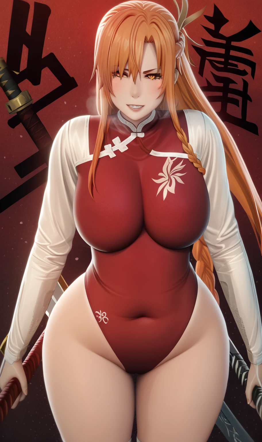 Woman、red_background、(big_breasts:1.5)、Detailed、POP、vivid、pose:1.2、Open chest