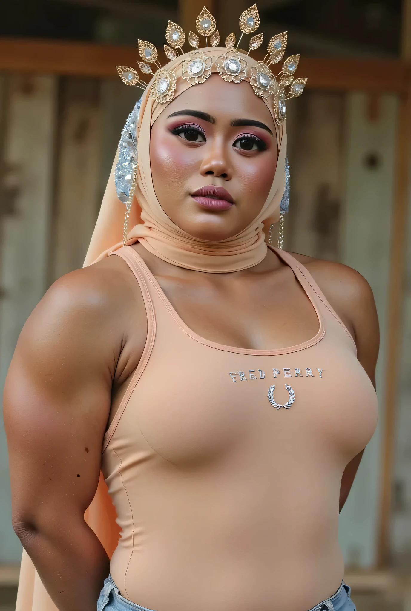 (Chubby Pussy), SCARFS, ((Bright Floral Pattern)), ((Short Pencil Skirt)), (Pencil Singlet floral pattern), (Arm Muscles:1.7), ((Neck Lace)), ((6x-UltraSharp)), Milf Bitch, ((Singlet)), Straddling, ((Naked white)), ((Old Lady :1.6)), Very cute like a Matured Lady, ((Stylo Stylish Hijab)), adorable, 2 girl, 55 years old, baby face, shy, half body portrait, ((ANGRY FACE EXPRESSION)),  (face details: 1), (eye details: 1), Cute posed. proportional body. Ultra High Res. (realistic: 2), UHD, Tiny breasts 