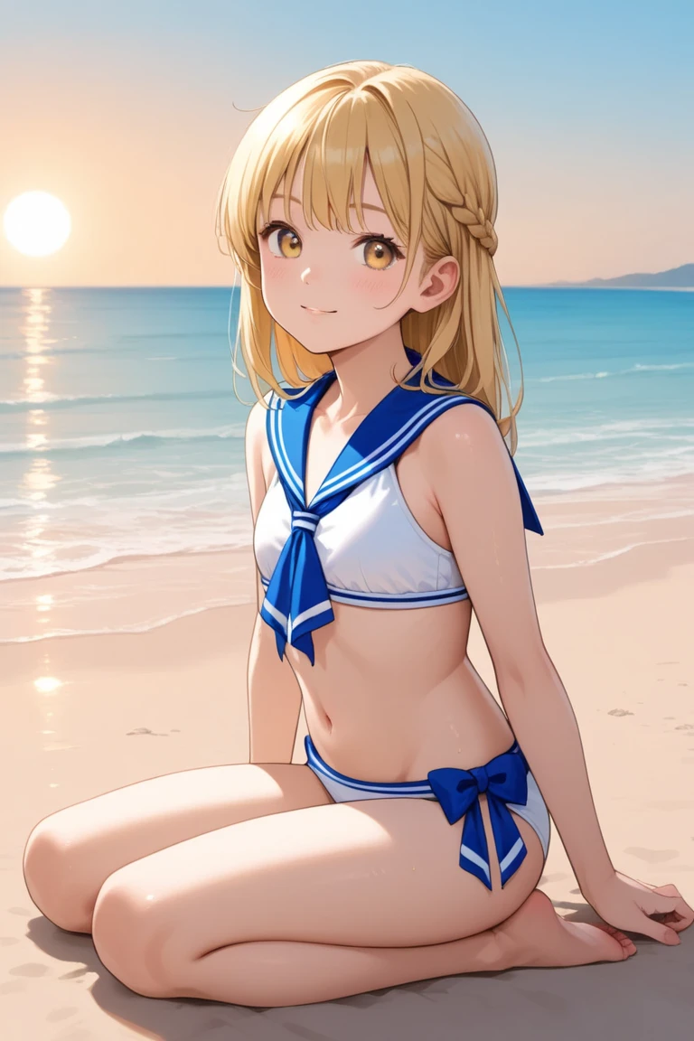 (highest quality:1.1), (masterpiece:1.4), (absurd:1.0), Portrait, Close-up, 1, sailor Marie rose, right blonde hair, Nsfw,, big and full breasts, aqua eye, blonde hair, sailor warrior uniform, sailor collar, chest bow, yellow ribbon, charming skirt, white elbow gloves, by the pool, (blush:1.2), looking at the viewer, erect nipples、show off panties、super mini skirt、dynamic pose、(Downから見る:1.2)、camel toe.between legs、belly button、spread your legs.NSFW、Down