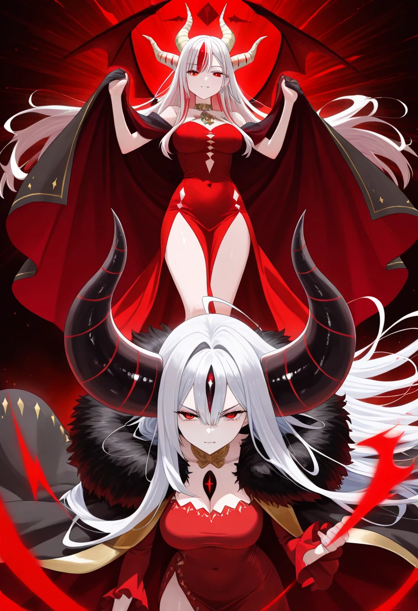 there is a drawing of a woman with a red dress and a hat, emitting evil red aura, dark goddess with six arms, red aura, red biomechanical dress, remilia scarlet from touhou, evil aura, crimson red aura, dark glowing red aura, the butterfly goddess of fire, symmetrical fullbody rendering, character ANIME girl, ((design sketches)), (masterpiece), extremely detailed, (original design reserved), (random poses), LEADER, (dirty: 1.1), (movement: 0.8), (young: 1.3), (sprint: 0.6) (silent hill concept) (resident evil concept)