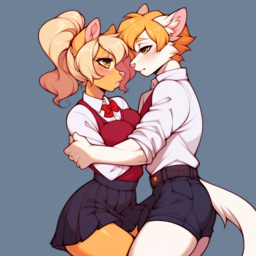 Isabelle from animal crossing and Loona from helluva boss kissing