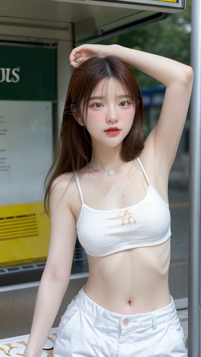 ((best quality, 8K, masterpiece: 1.3)), focus: 1.2, perfect body beautiful: 1.4, buttocks: 1.2, ((layered hairstyle)), (wet clothes: 1.1), (rain, street:1.3), (breast: 1.2), (hanfu: 1.2), bare shoulders, bare legs, Highly detailed facial and skin textures, narrow eyes, double eyelids, skin whitens, long hair, (shut up: 1.5), (bokeh background: 1.5), Big breast