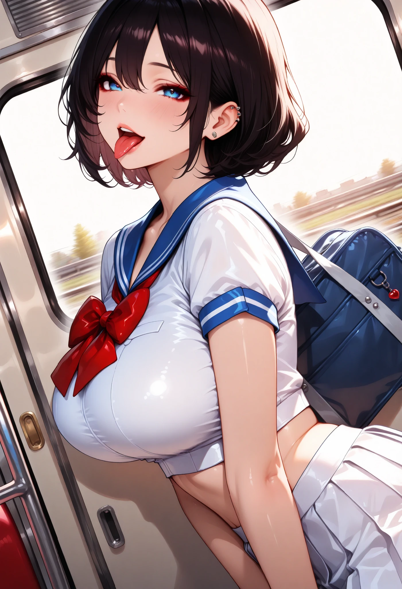 Big Breastsを揺らして走っている、(Outdoor、Athletics場、truck)、(White Racing Wear White、Big Breasts、Big Tits、Nipples)、独奏、Female college student、(Big Breasts、Big Tits、Nipples)、(Black Hair、Very Short Hair、Boyish cut)、nsfw、sitting、(White Racing Wear White、White Racing Shorts White、White Micro Mini Shorts)、Deep blue eyes and glowing skin、Oily skin、With legs wide open、Her legs are spread wide:1.5、((Sweat:1.4、Lots of yellow pee))、(Big Breasts、Big Tits)、Girls' High School、Athletics、truck