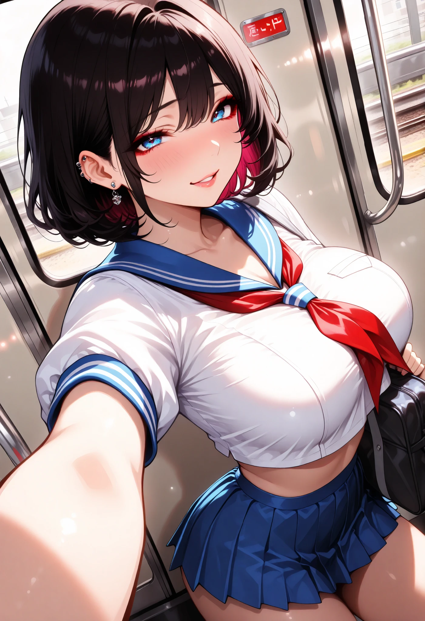 (8k、RAW photo、highest quality)、detailed background、beautiful and detailed face、beautiful and smooth skin、skin texture、professional lighting、Beautiful teenage girl、(three women)、(huge breasts)、sexy uniform、Pleated mini skirt with tartan plaid pattern、side pony、ponytail、cute hairstyle、ニーhigh socks、high socks、 selfie、school trip、Touch my chest playfully、laughter、smile、sexual expression、sydney、Australia、Opera House、harbor bridge、darling harbor、bondi beach 、You can also take photos with famous landmarks and symbols of your travel destination.、underboob、panty shot