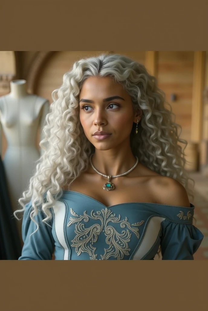 Fashionable, medieval dress, white hair, curly hair, violet eyes, glowing eyes, beautiful black muscular woman, black latina skin, long white long hair, futuristic design, minimal details, detailed dress, givenchy, photoreal, 200mm, hd, f/ 2.0, highly detailed, surreal , drop dead, in the style of red and blue, (intricate details, hyperdetailed:1.15) (skin texture:1.2), cinematic, professional, 4k, (((dynamic model pose))), sitting, full body, mesmerizing, dynamic, dramatic, sensual, dynamic pose, highly detailed skin with hair, subcutaneous veins, light and shadow play, highly detailed,24mm photograph, film, bokeh, professional, 4k,